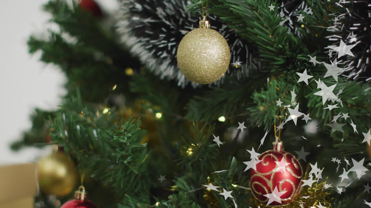 Christmas tree with ornaments and twinkling stars animation