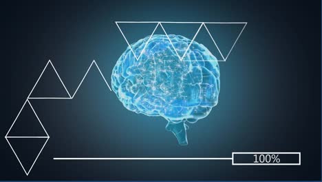 animación del cerebro humano y procesamiento de datos sobre un fondo oscuro