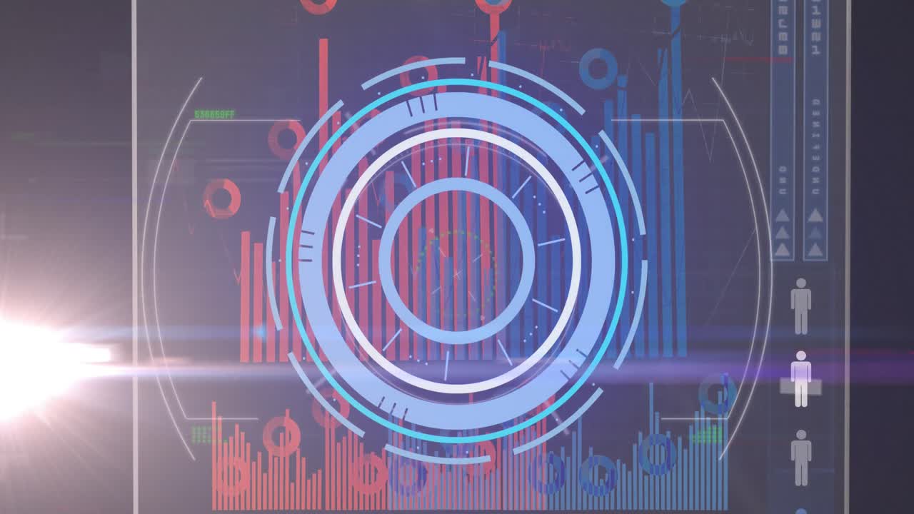 Animation of light, processing circle on scientific graph and data