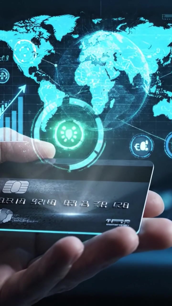 A Handholding a Credit Card Overlaid with Digital Data, Representing Modern Transactions and Financial Technology Innovations in a Global Financial Context