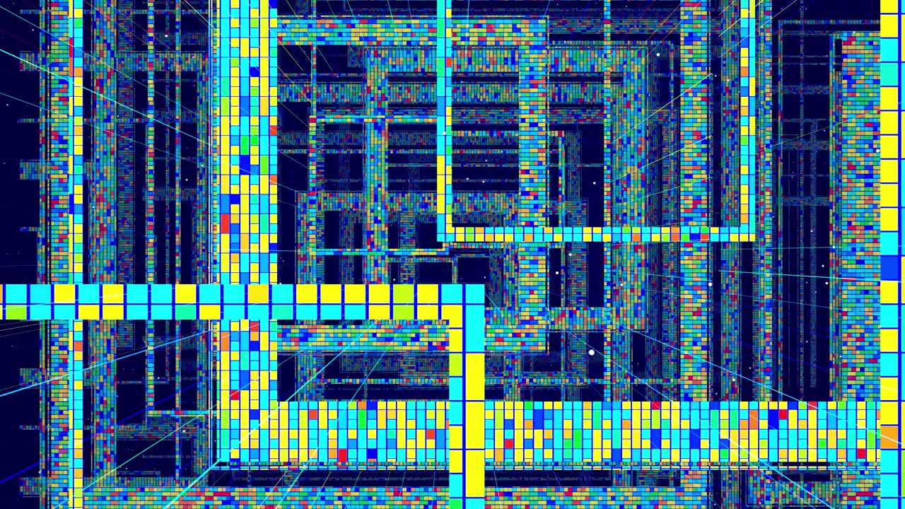 movimiento gráfico, cámara volar en el espacio de arte, estructura multicapa con patrón, partículas de brillo y líneas. textura ornamental color gradiente arco iris. diseño de movimiento vj bucle. abstracto colorido bg. arte moderno
