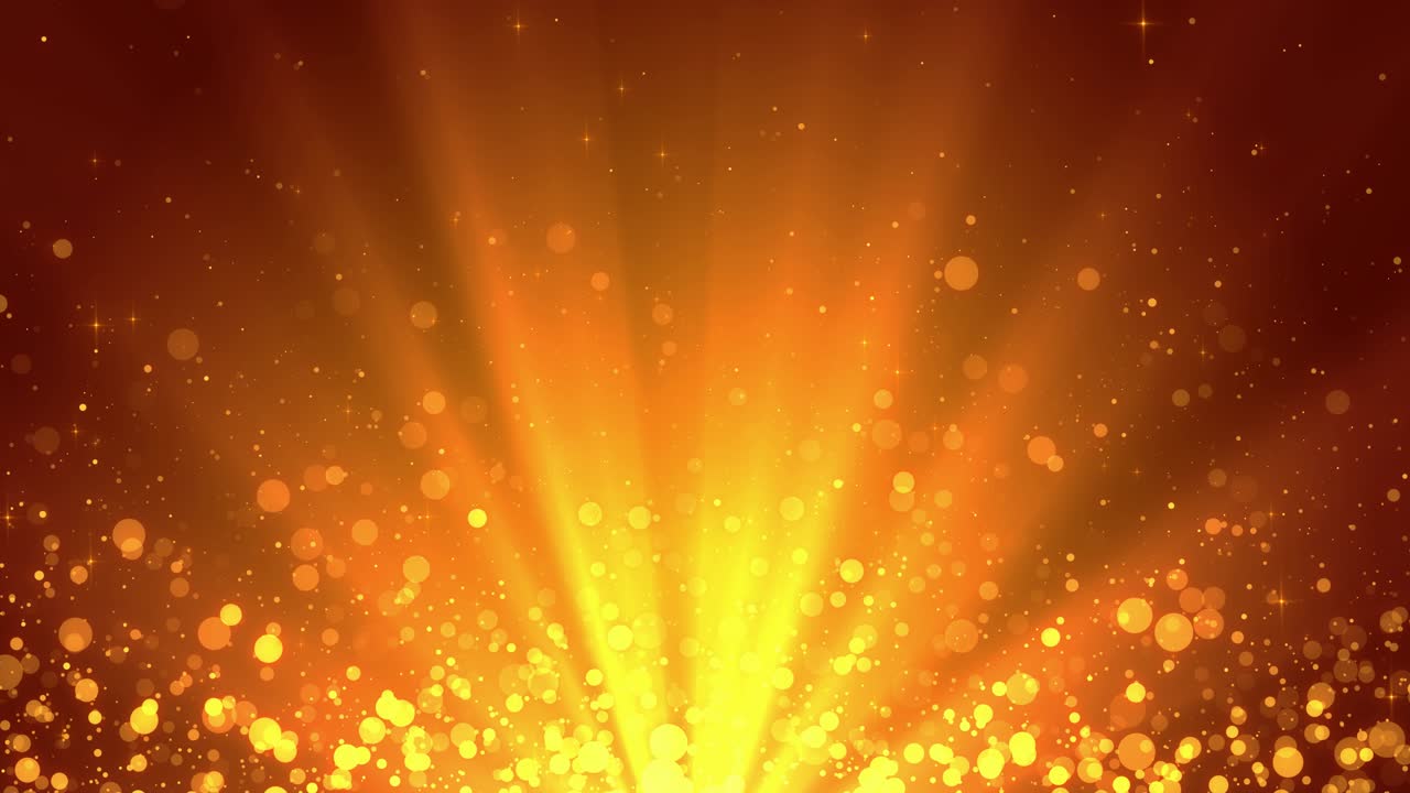 황금빛 조명과 입자가 파도처럼 솟아오르는 무대 애니메이션 이벤트 시상식 트레일러의 4K 3D 배경