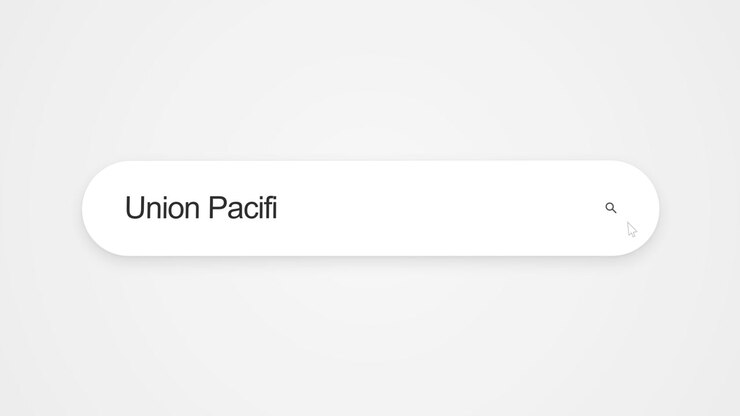 Digitando Union Pacific em um campo de pesquisa, representando pesquisa online e navegação na web sobre a empresa ferroviária americana
