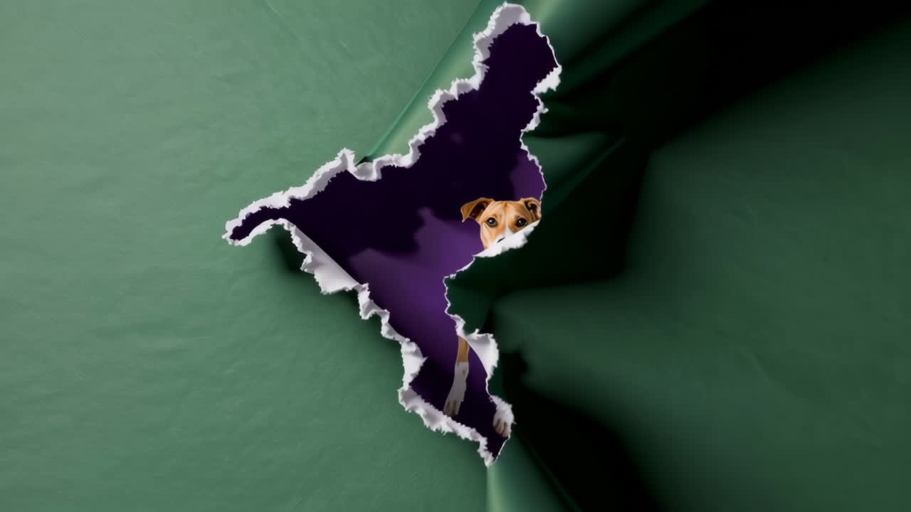 종이와 개를 가진 추상 예술