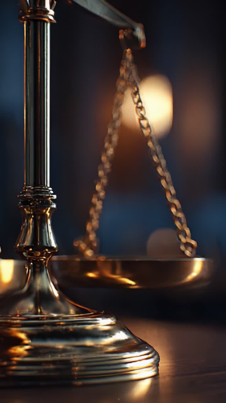 L'eleganza della giustizia: primo piano di una bilancia classica che cattura il simbolismo del diritto, dell'equità e della ricerca della verità in un ambiente scarsamente illuminato