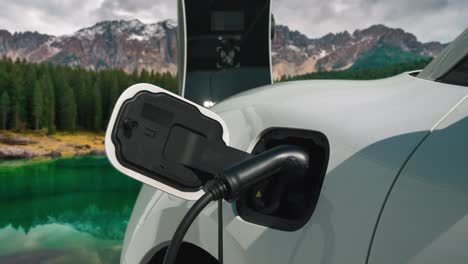 concepto progresivo de automóvil eléctrico impulsado por energía limpia para un medio ambiente limpio