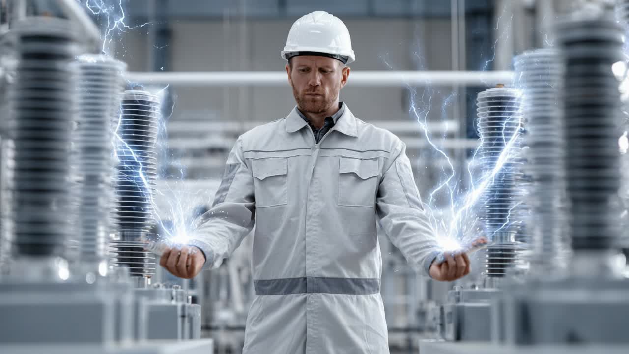 Electrical engineer with electricity in a power plant