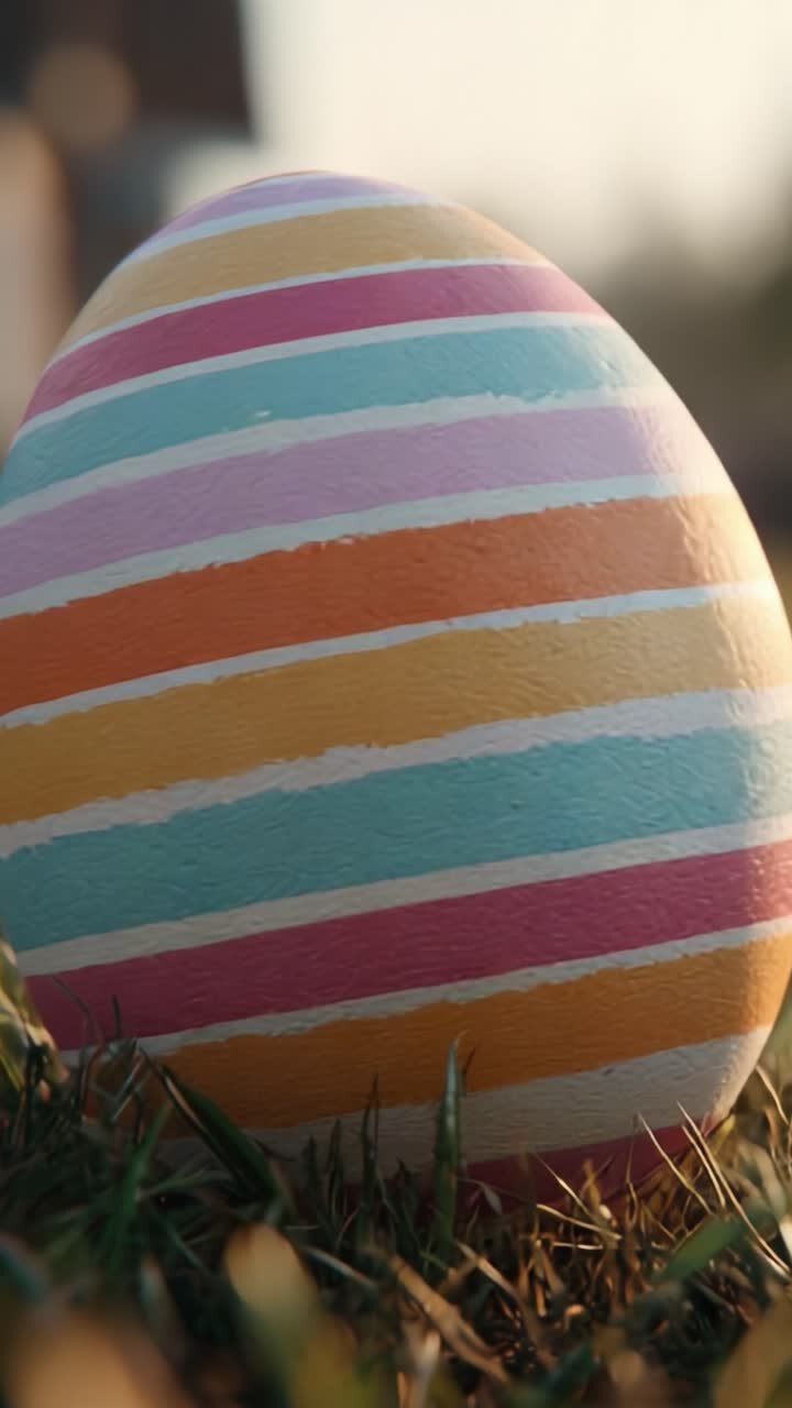 A Vibrant Striped Easter Egg Nestled in Green Grass, Capturing the Cheerful Spirit of Spring and Celebration in a Stunningly Colorful Display