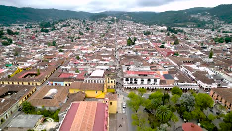 back view shot of the main square of san cristobal de las casas chiapas mexico