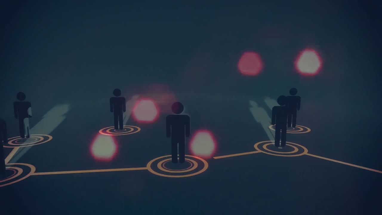 파란색 바탕에 흐릿한 불빛을 통해 연결 네트워크의 애니메이션