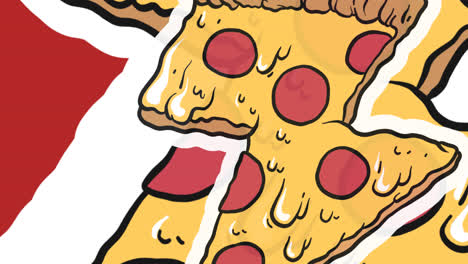 animación de múltiples iconos de pizza en forma de rayo sobre un fondo blanco