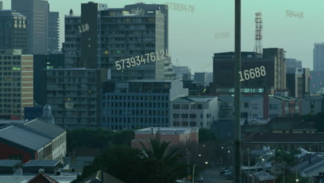 animación de números y procesamiento de datos sobre el paisaje urbano