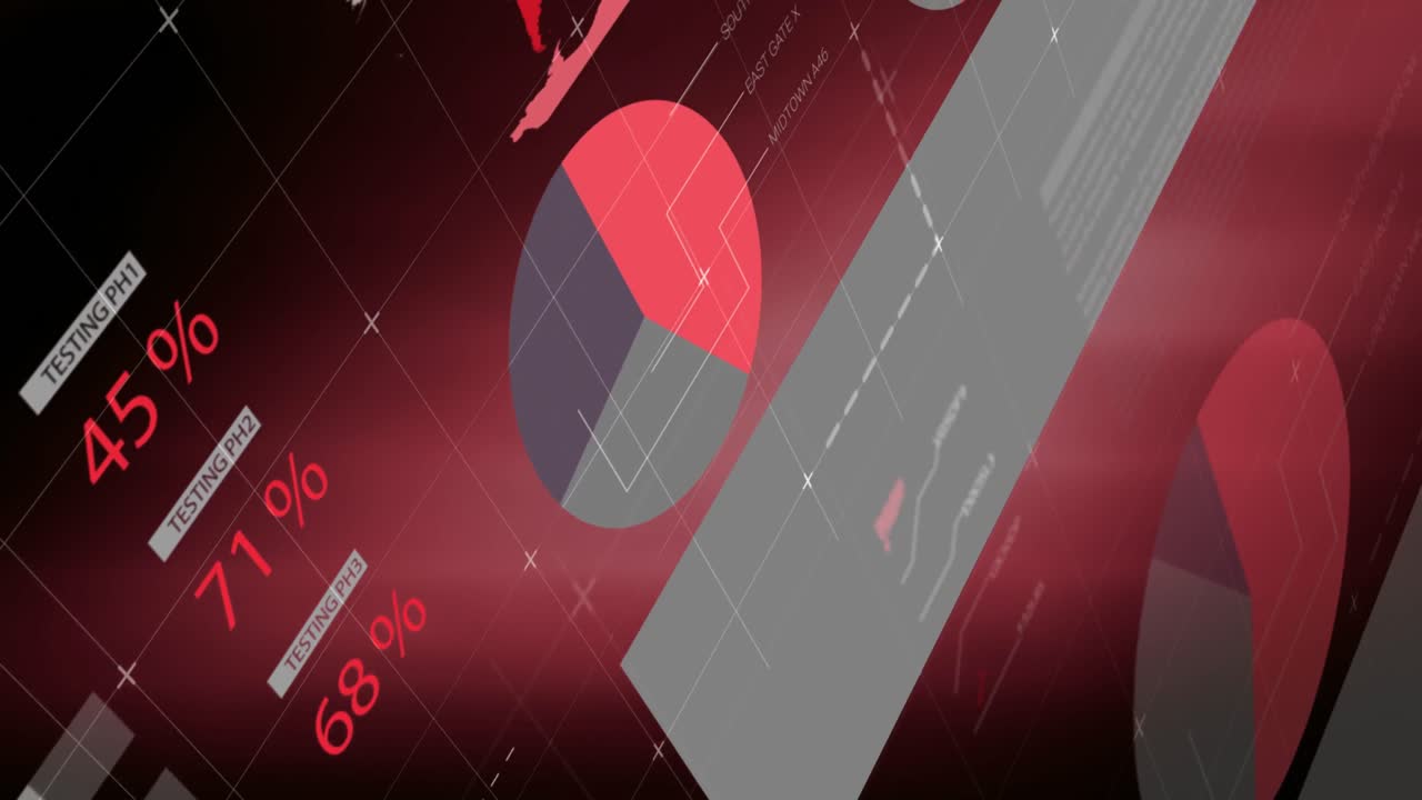 세계 지도와 그리드에 대한 금융 데이터 및 통계 처리의 애니메이션