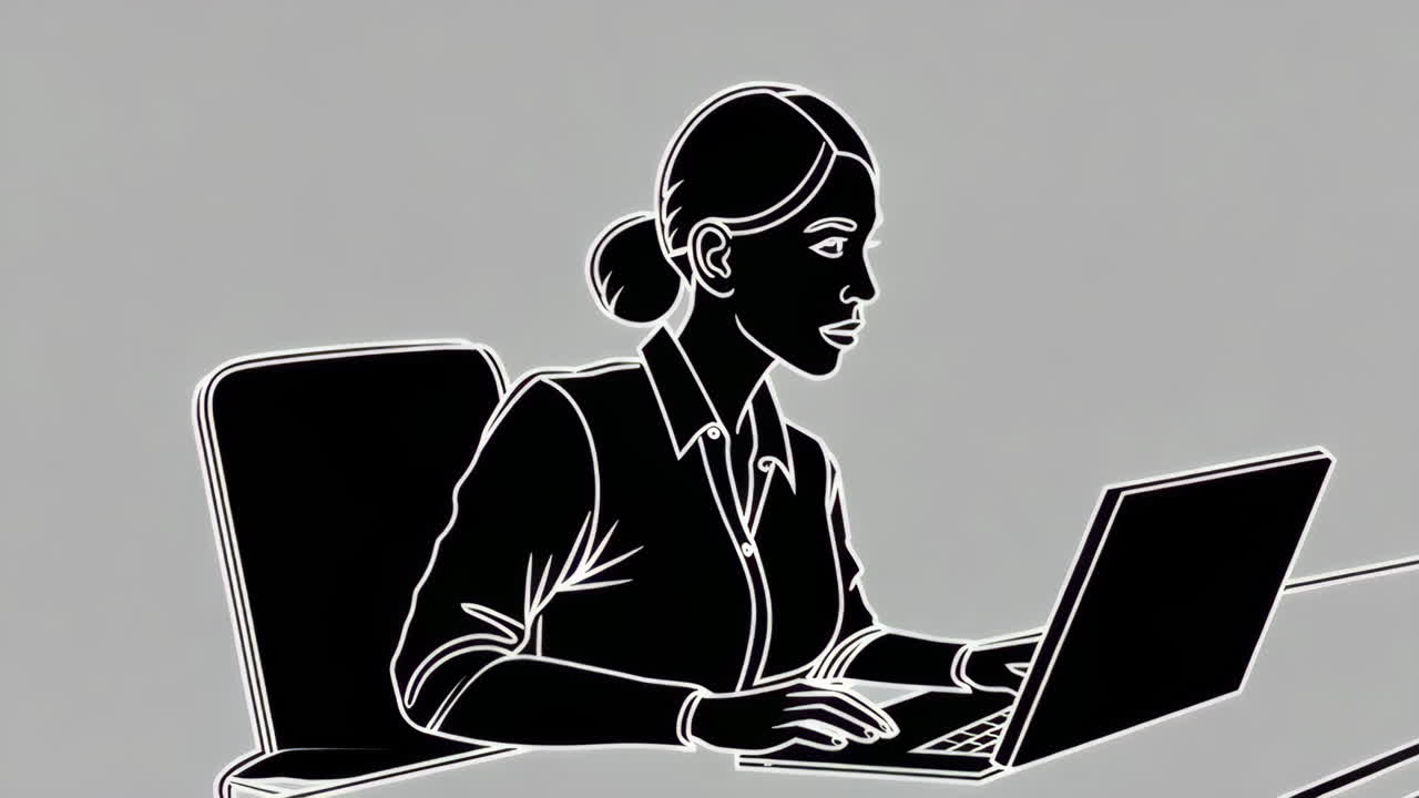 Silhuet af forretningskvinde, der arbejder på bærbar computer