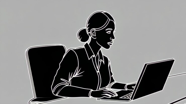 Businesswoman Working on Laptop Silhouette