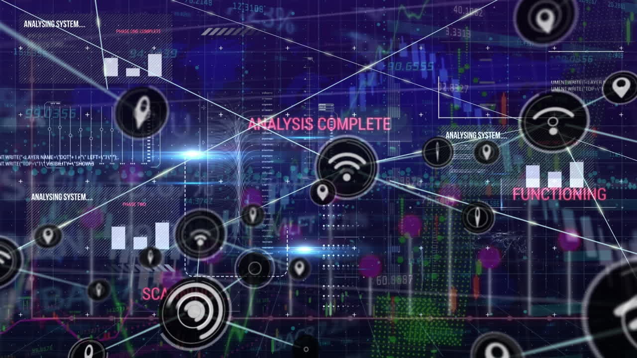 animación del procesamiento de datos a través de una red de conexiones