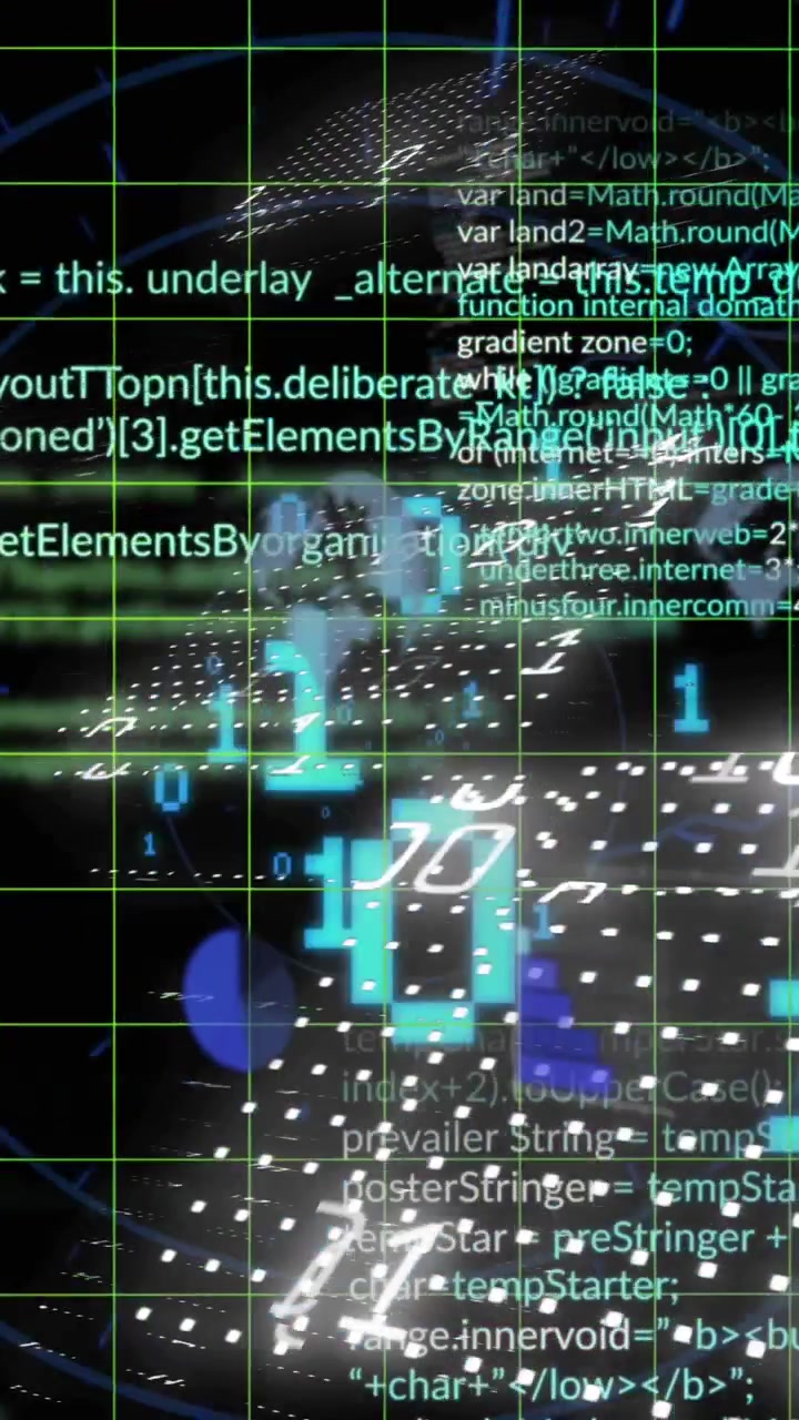 Animation of data processing and binary coding over grid