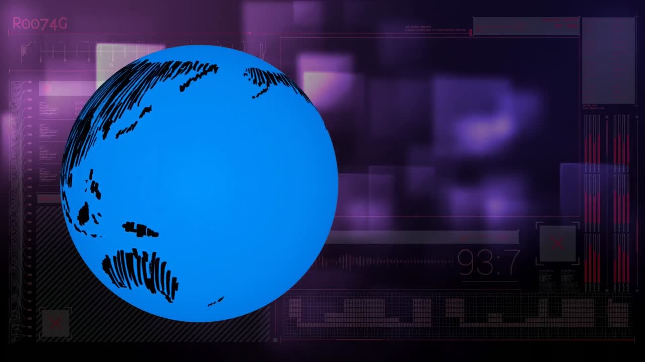 animación de un globo giratorio sobre un fondo púrpura