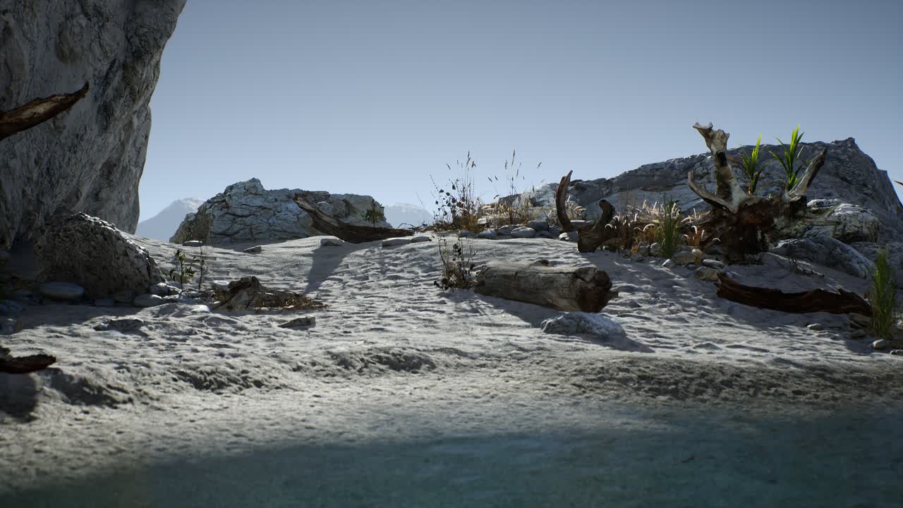 белый песчаный пляж возле скалистых скал в океане