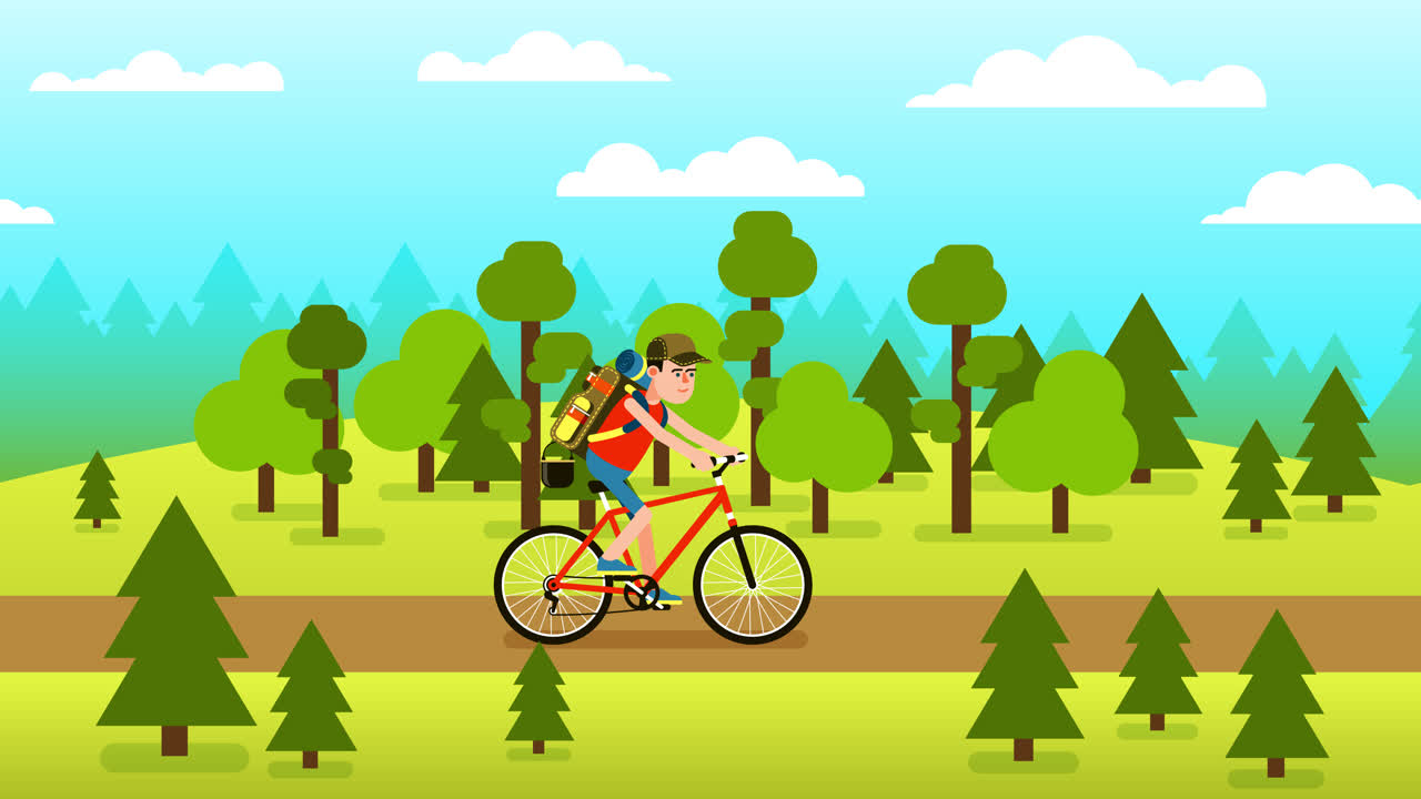 Man Cycling through a Forest Landscape