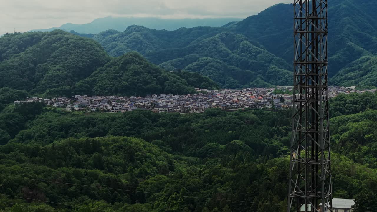 Town nestled in a mountainous landscape