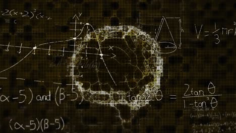 Animación-De-Fórmulas-Matemáticas-Y-Formas-Que-Se-Mueven-Sobre-Un-Cerebro-Sobre-Fondo-Negro