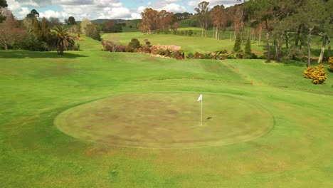 Drone-video-flying-over-golf-course-green