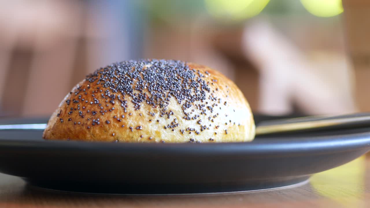 Poppy Seed Bun on a Plate