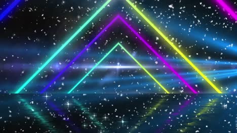 Animation-of-neon-triangles-over-snow-on-black-background