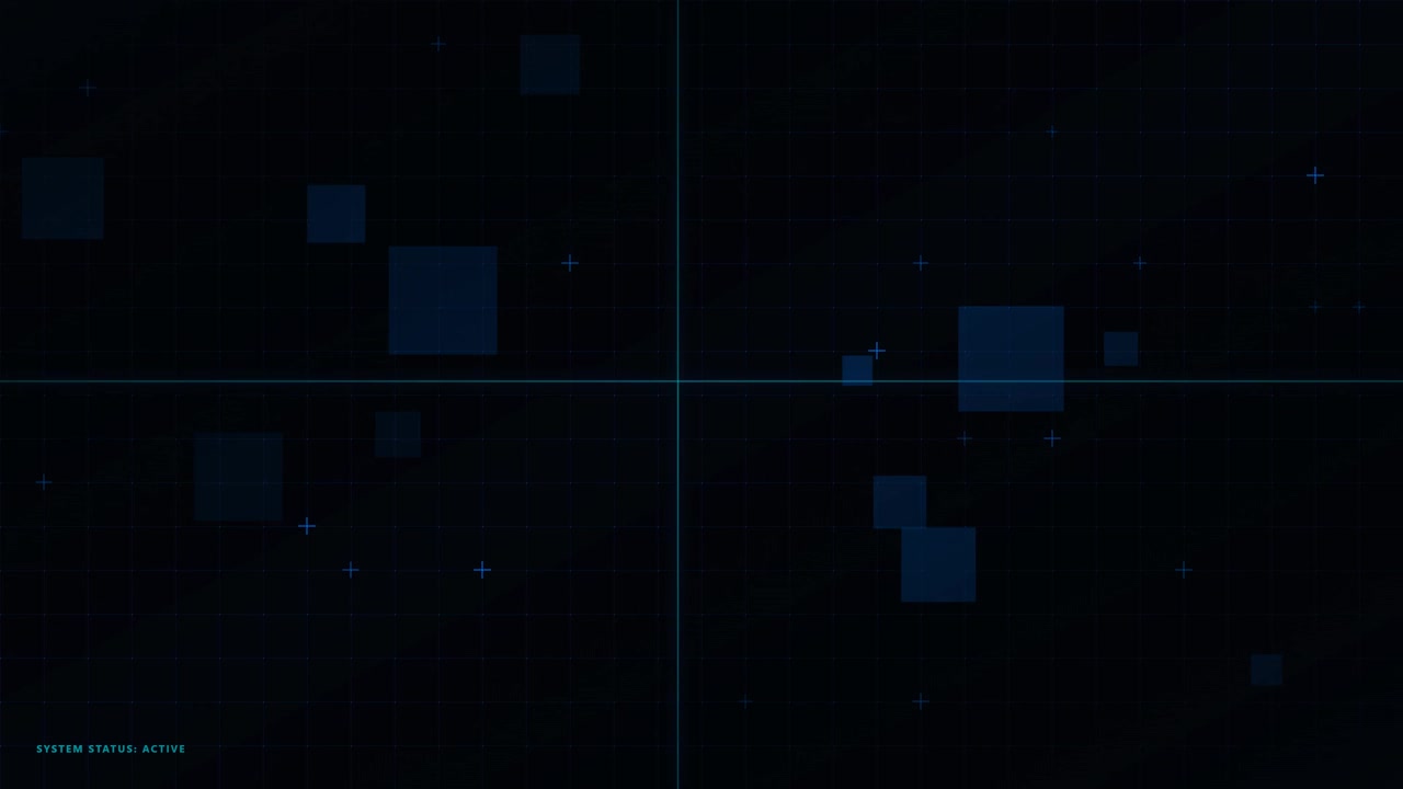 Abstract Digital Interface Background with Moving Blue Squares and Grid Lines