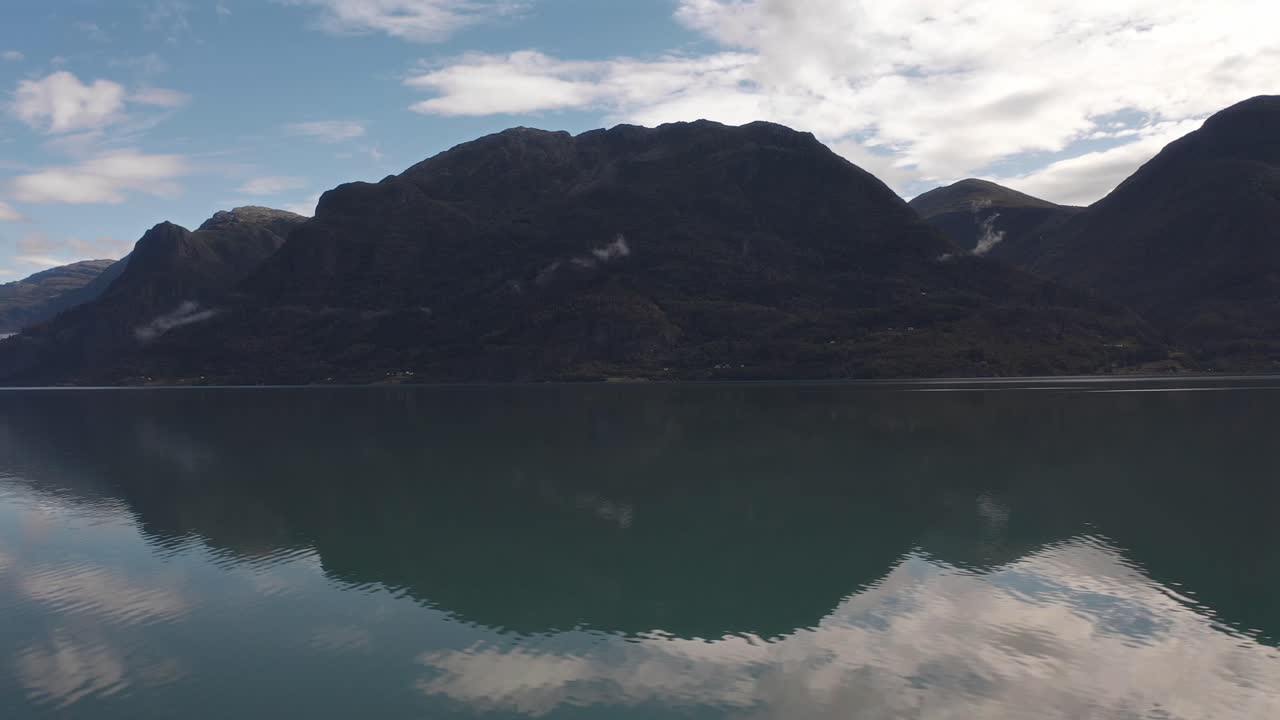 Serene view of Norway's mountains reflected in calm waters, nature's beauty
