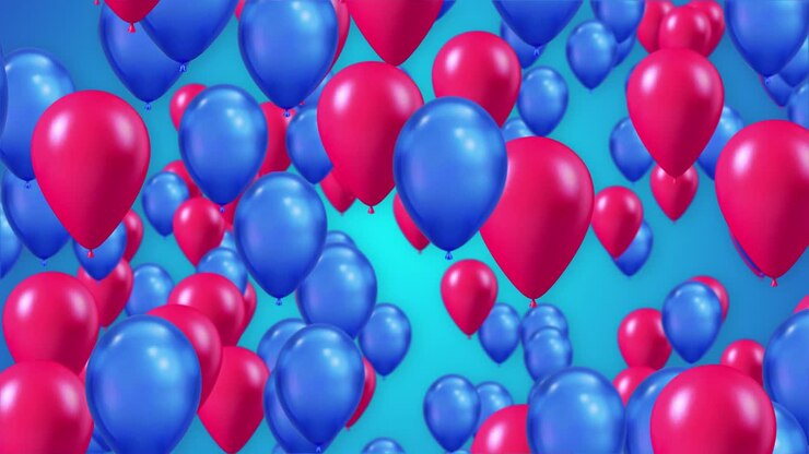 3D Animation of Vibrant Flying Blue Red Balloons white Background Loop Alpha Channel.