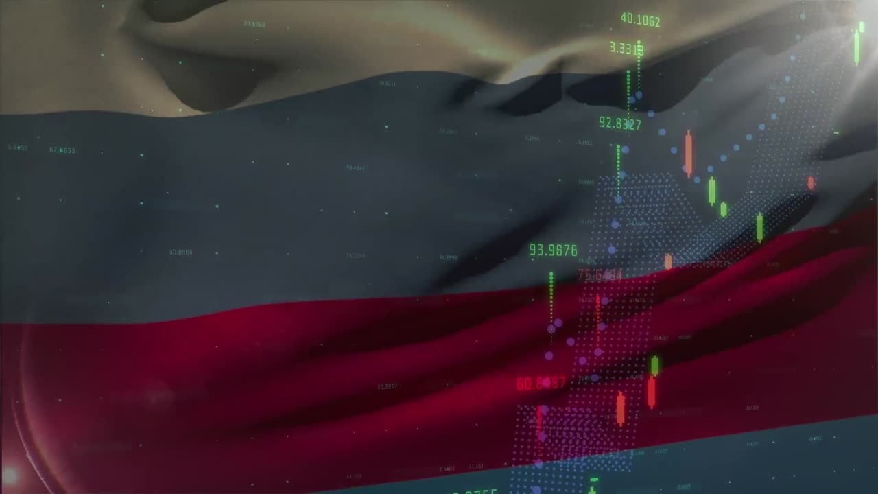 러시아의  ⁇ 발 위에서 금융 데이터 처리의 애니메이션