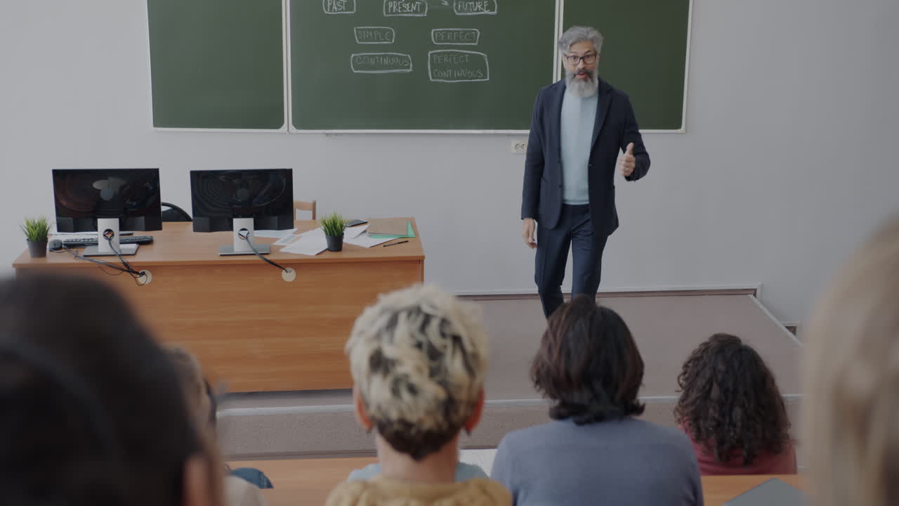 Teacher Presenting Tenses in a Classroom