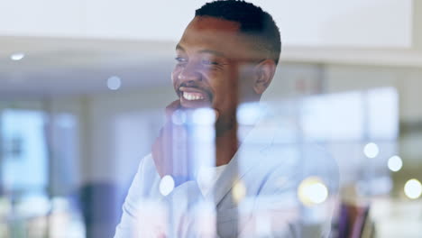 Business,-glass-and-black-man-thinking