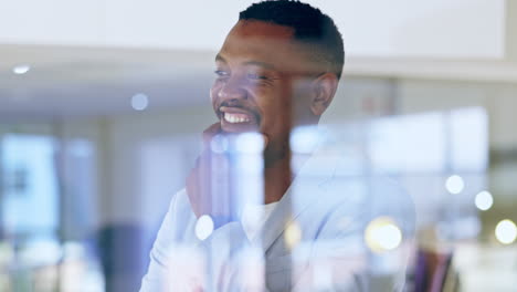 business, glass and black man thinking