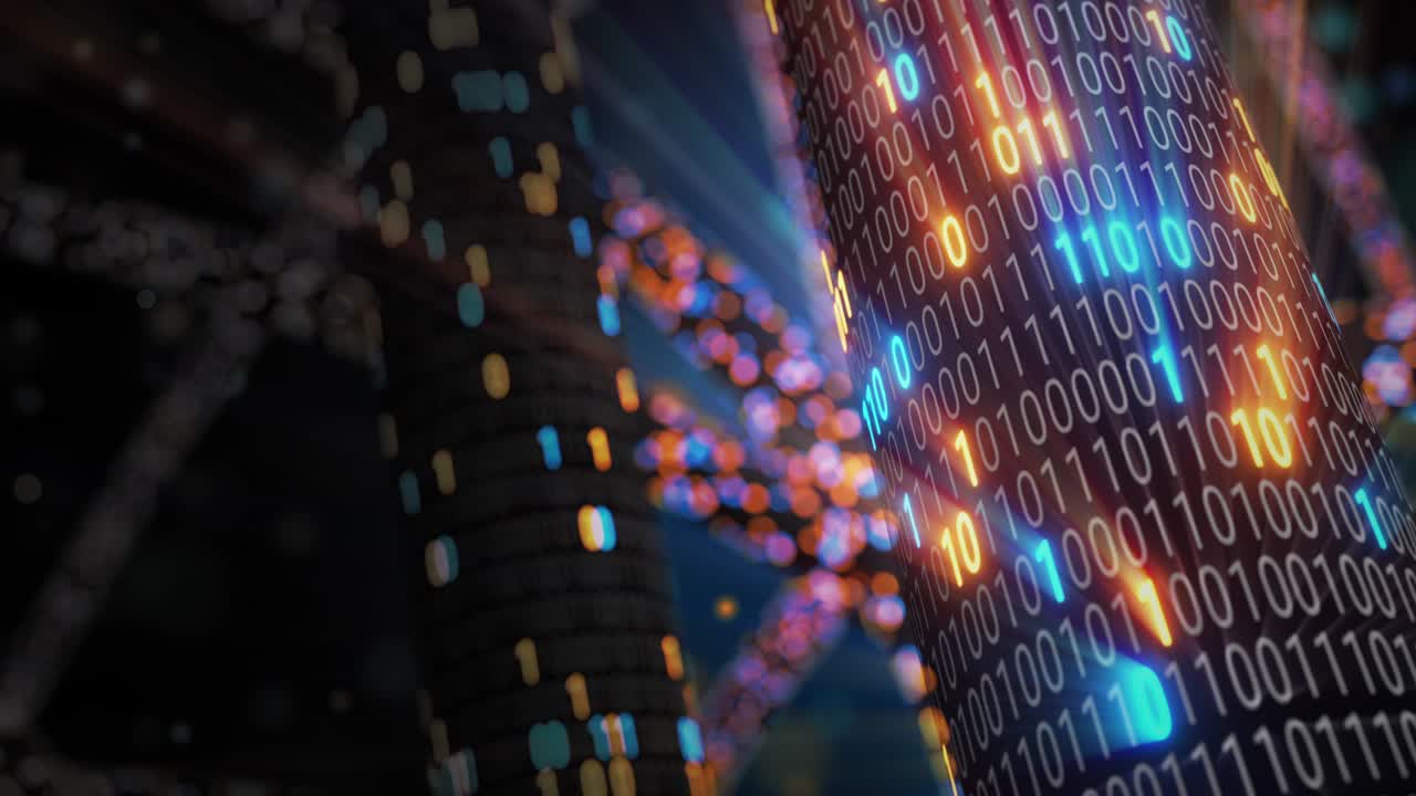 Big data cloud computing internet of things IOT AI network technology. Seamless loop 4K VJ background.