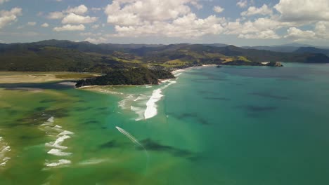 Sand-bar-at-Matarangi-beach,-New-Zealand