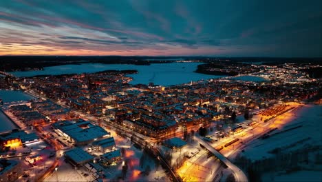 luleå, located in the northern reaches of sweden, sunset in winter