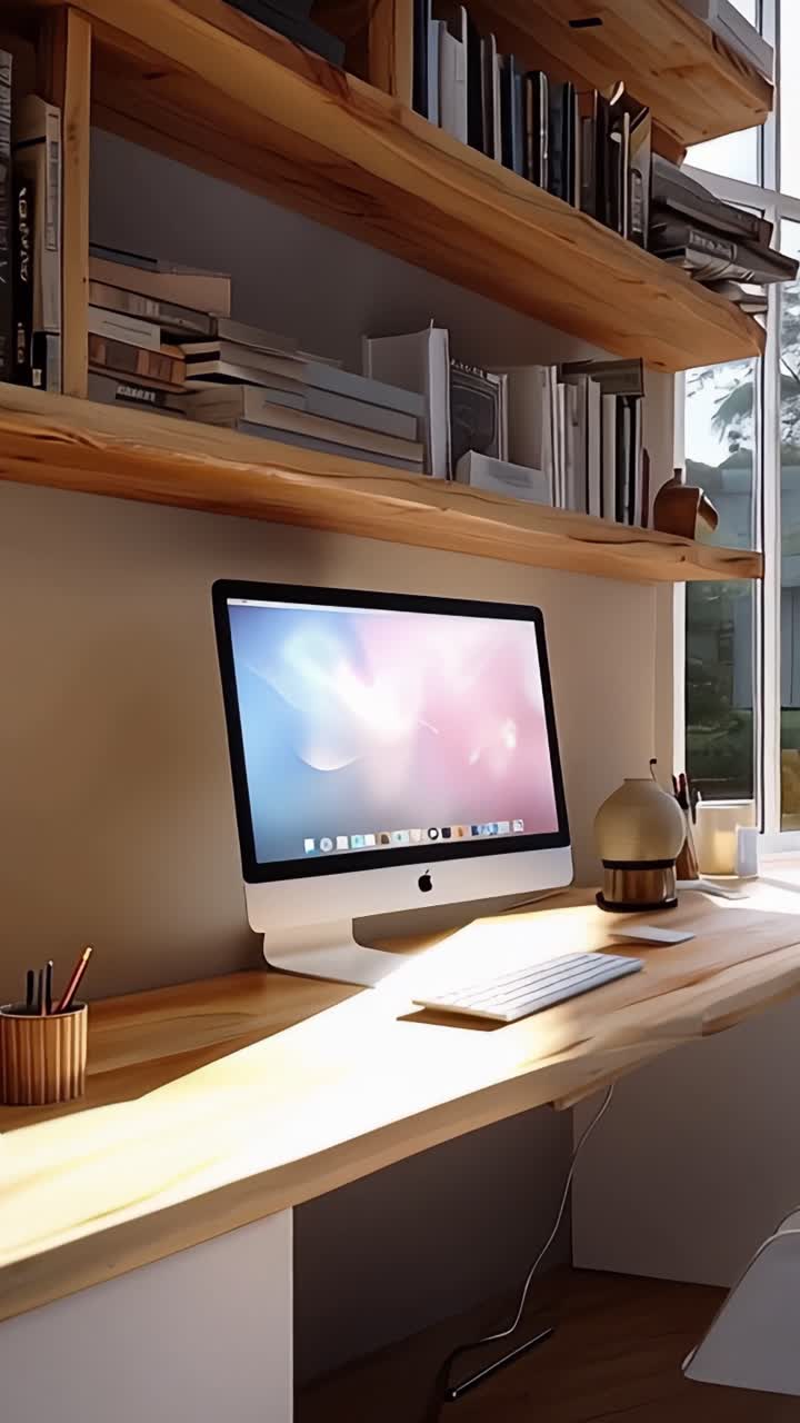 A Sleek, Modern Workspace Featuring Minimalist Design Elements with Natural Light and a Contemporary Computer Setup, Ideal for Productivity and Creativity