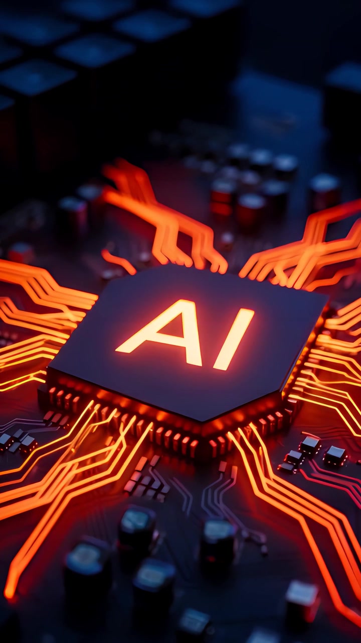 Sfondo Tecnologico Futuristico con Scheda Madre e Chip AI 4K