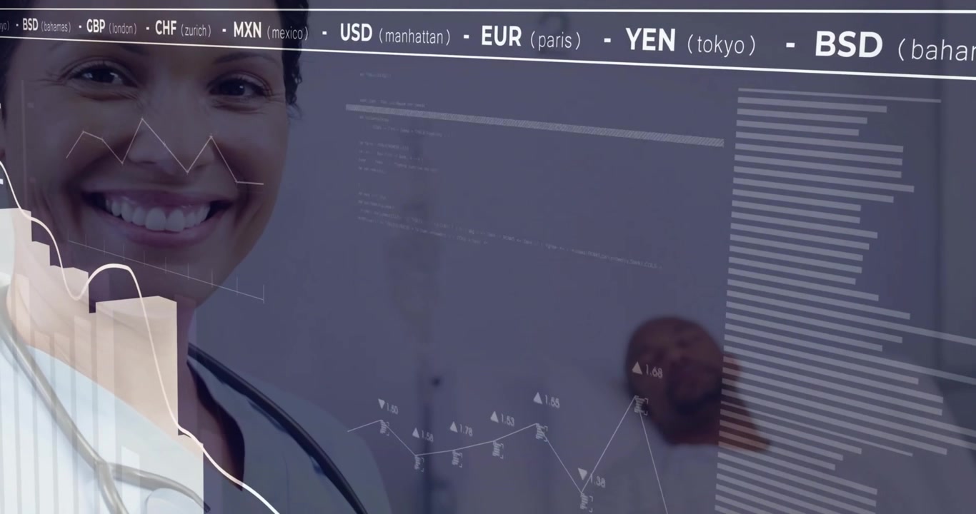 Doctor and Patient with Financial Data Overlay in Hospital