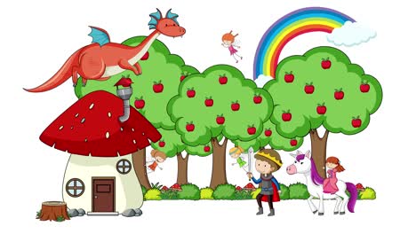 children and dragon in a whimsical forest