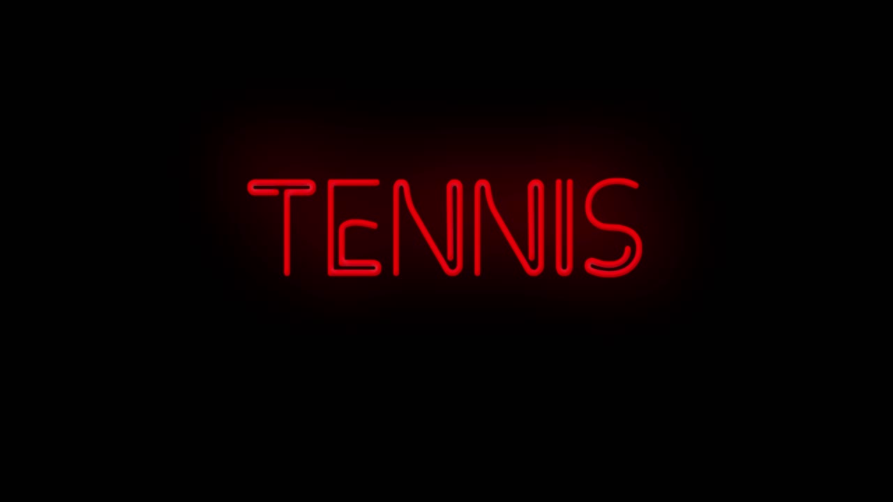 Flashing TENNIS Red Neon Sign flashing on and off with flicker 4K