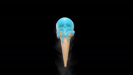 schmelzender eiscreme-kegel mit blauem schädel