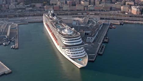 Luxury-cruise-liner-docked-at-terminal-at-port-of-Genoa,-Liguaria,-Italy