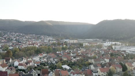 drone aerial view of thale, the rosstrappen, hexenstieg, hexentanzplatz and the bodetal in the north of the harz national park in late autumn at sunset, germany, europe