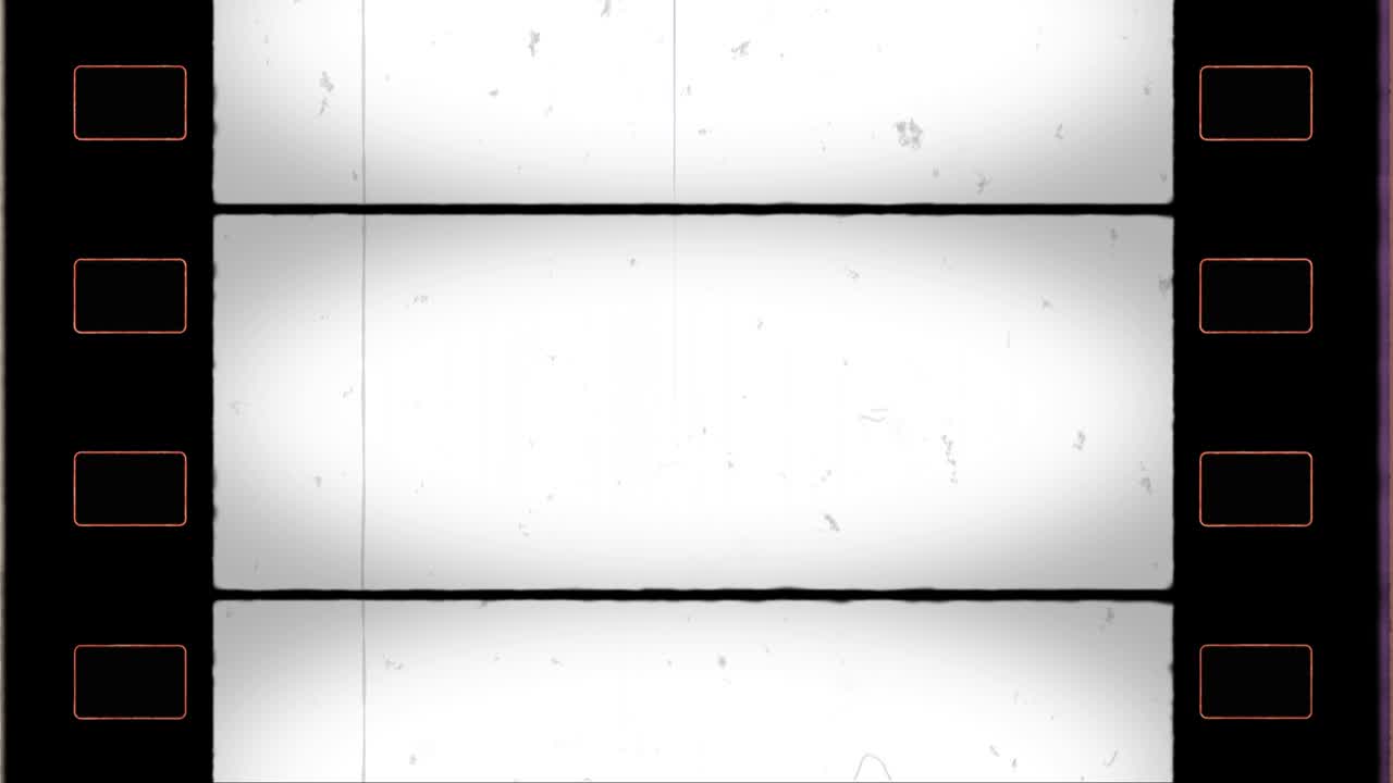 marco de película de 35 mm 4k con agujero de engranaje y ruido, polvo, cabello, arañazos