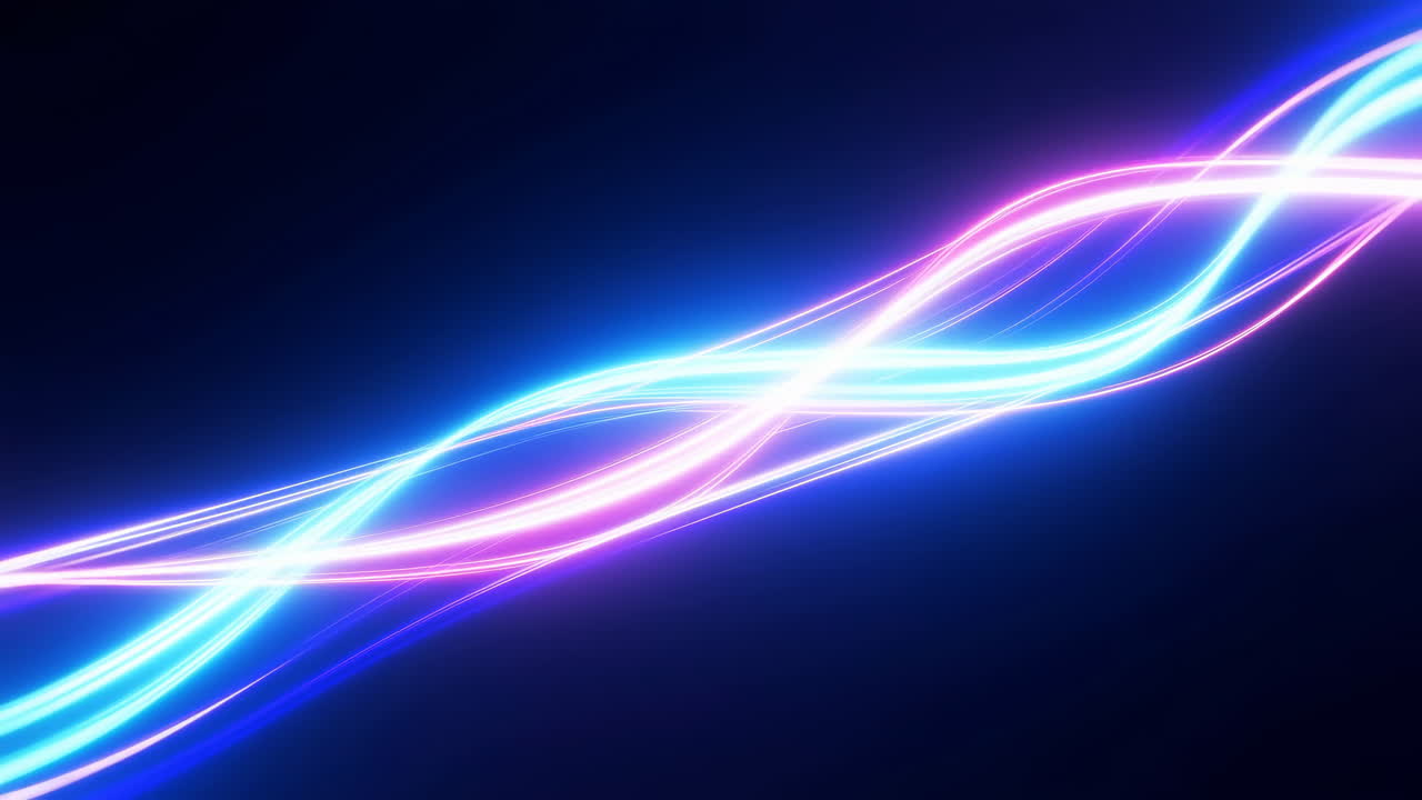 Dynamic Glowing Neon Light Trails Flowing on Dark Background