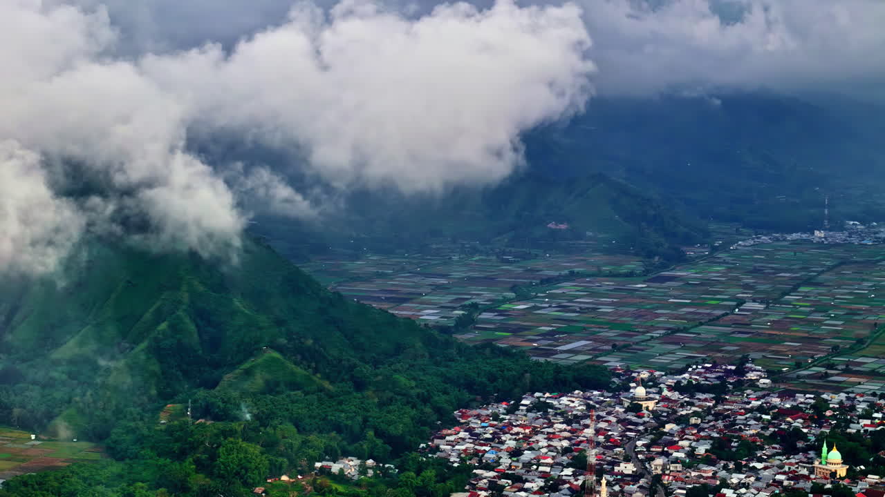 Aerial view of Bukit Selong Viewpoint in Sembalun, East Lombok, Indonesia